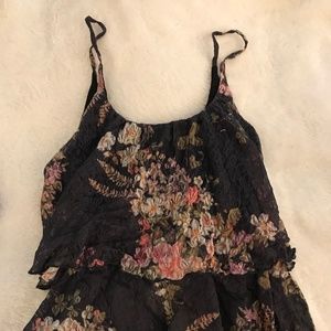 Black floral layered tank top